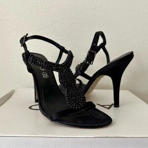 Elegant Black Beaded Women's Heels